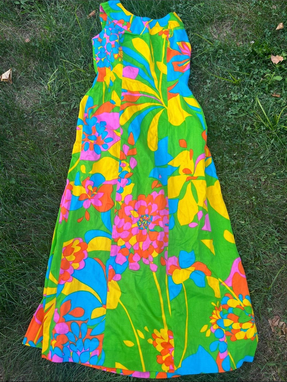 Tori Richard Bright Green Multicolor Floral One-Piece vtg 10